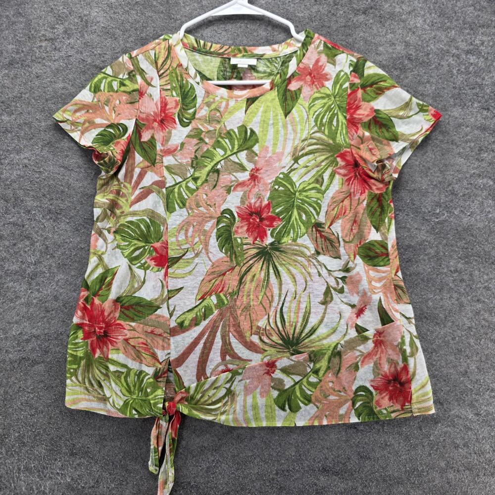 J. Jill T-Shirt Tunic Womens XS Multicolor Floral Short Sleeve Round Neck Linen